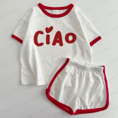 CIAO Baby T-shirt and Shorts 2-Piece Set - White&Red - 3-5T - image 1