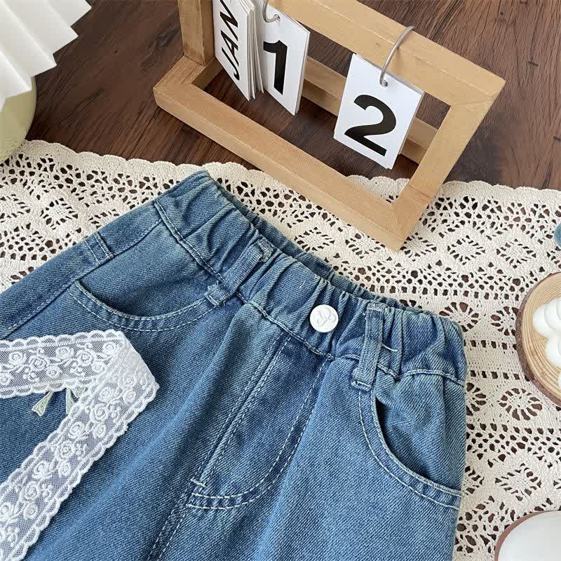 Toddler Denim Embroidered Bow Blue Pants - image 3