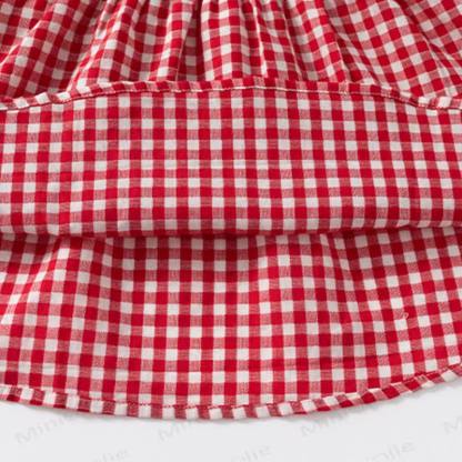 Toddler Girls Cotton Strawberry Print Plaid Sleeveless Dress - image 6