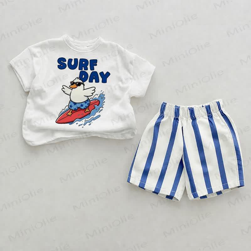 SURF DAY Baby Blue Vertical Striped 2-piece Shorts Set - White&Blue - 2-3T - image 1