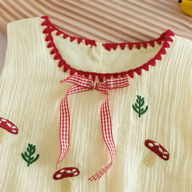 Toddler Girl Mushroom Embroidered Sleeveless Top and Shorts 2-piece Set - image 3