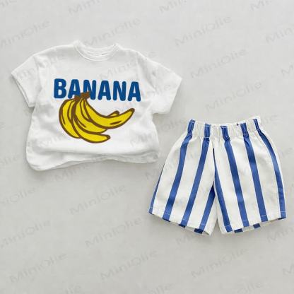 BANANA Baby Blue Vertical Striped 2-piece Shorts Set - White&Blue - 2-3T - image 1