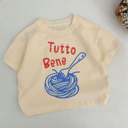 TUTTO BENE Toddler Boys Pasta Print Khaki T-shirt - Khaki - 6-7T - image 1