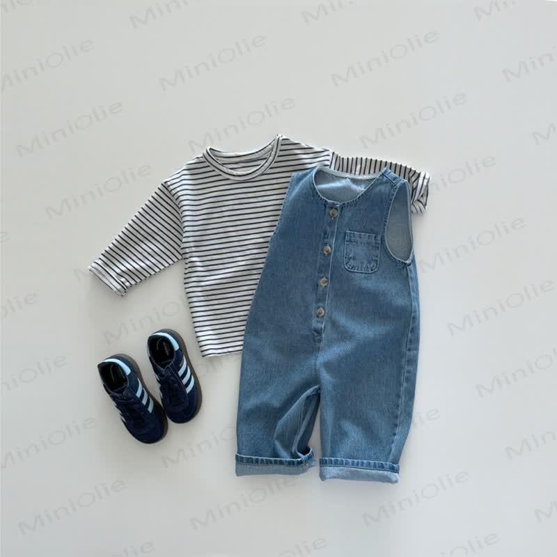 Baby Denim Solid Color Blue Overalls - image 6
