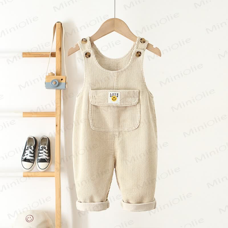 LOVE SMILE Toddler Corduroy Pocket Overalls - Beige - 5-7T - image 2