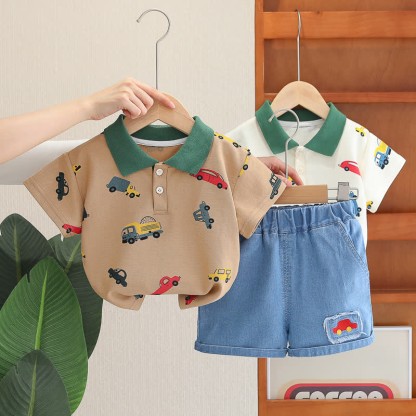 Baby 2-Piece Polo Vehicle Denim Set - image 2