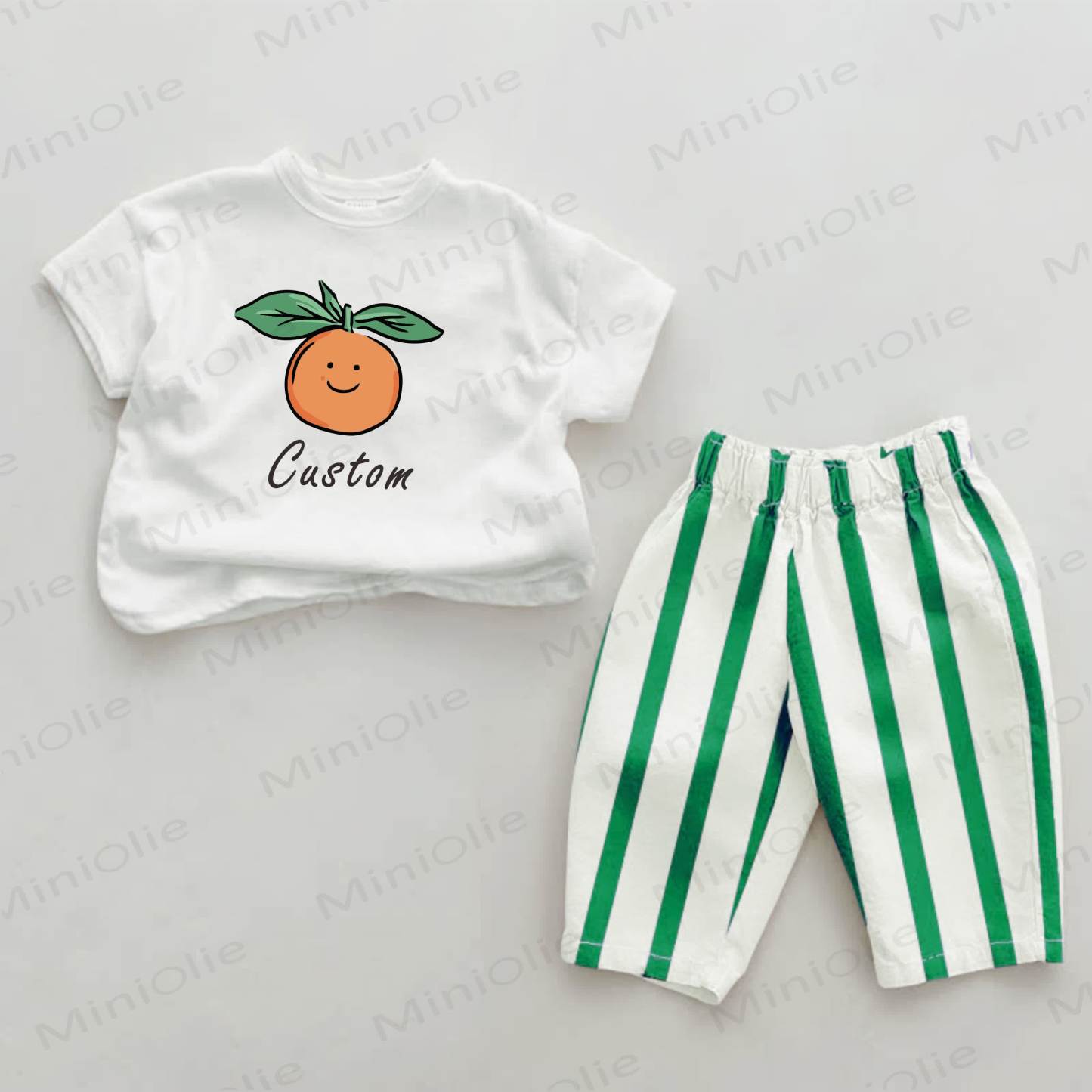 Personalize Baby Name Customization Orange Print Green Striped 2-piece Set - image 1