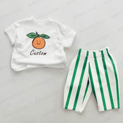 Personalize Baby Name Customization Orange Print Green Striped 2-piece Set - image 1