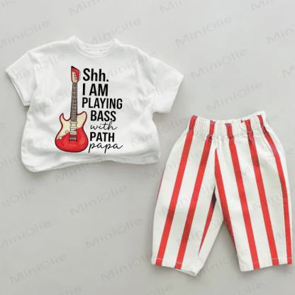 SHH. I AM PLAYING BASS WITH PATH PAPA Baby Bass Print Red Vertical Striped 2-piece Set - White&Red - 2-3T - image 1