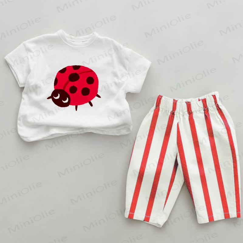 Baby Red Ladybug Vertical Striped 2-piece Set - White&Red - 2-3T - image 1