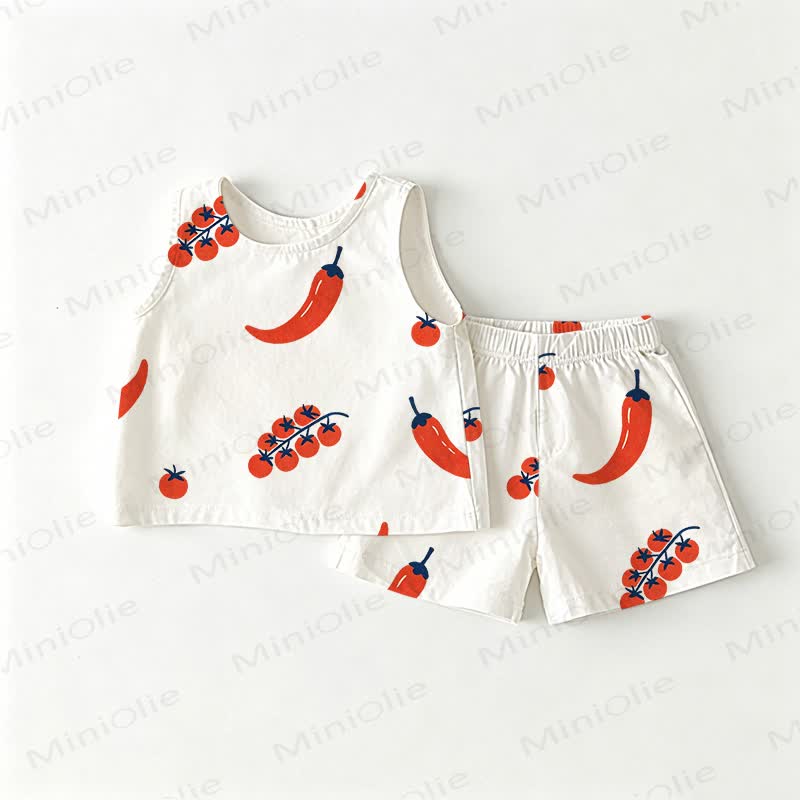 Baby Toddler Pepper Tomato Sleeveless 2-piece Set - White - 3-4T - image 1