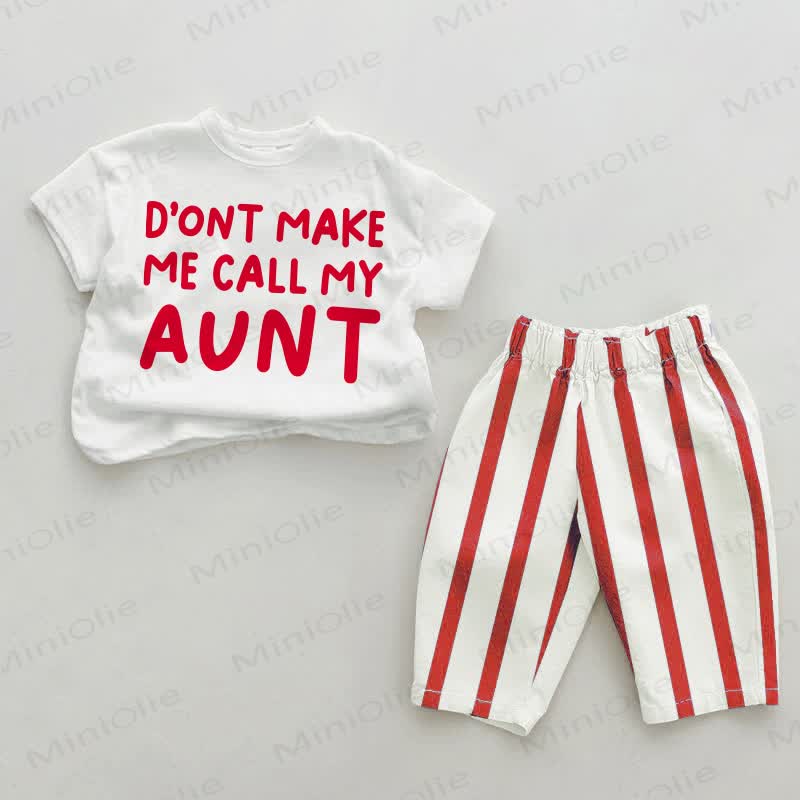 DON'T MAKE ME CALL MY AUNT Baby Red Vertical Striped 2-piece Set - White&Red - 2-3T - image 1
