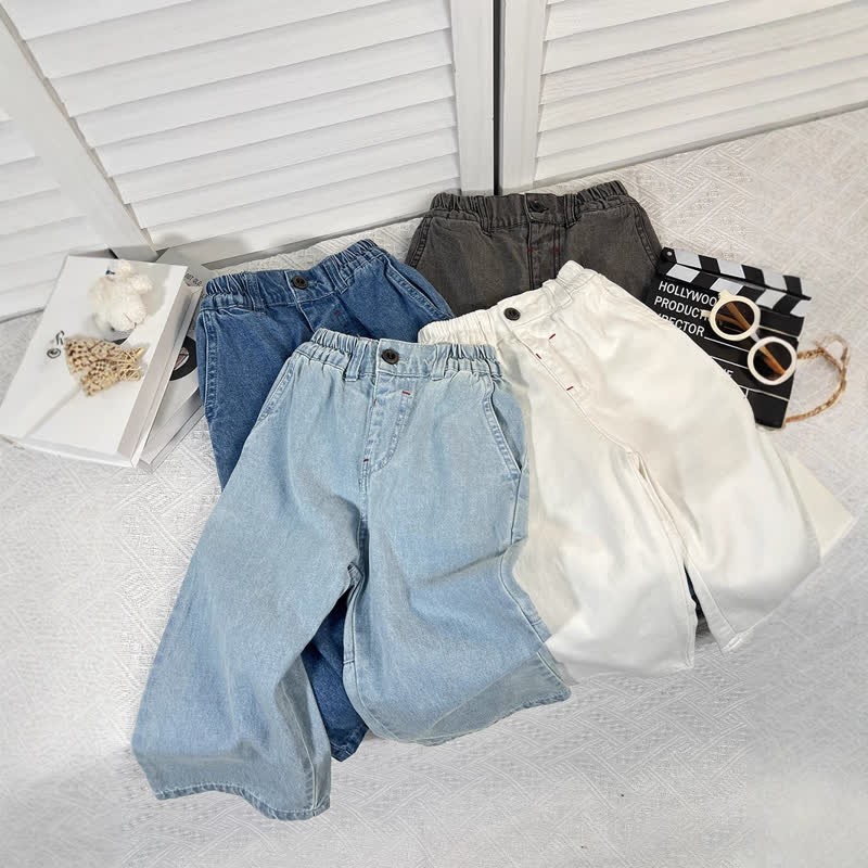 Toddler Solid Color Denim Neutral Pants - image 2