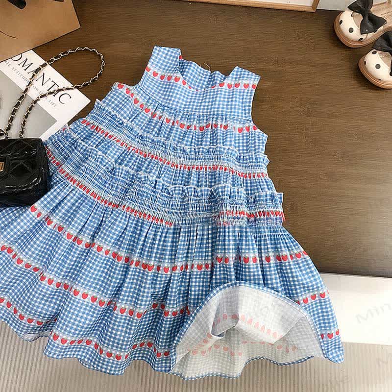 Toddler Blue Plaid Strawberry Sleeveless Dress - image 2