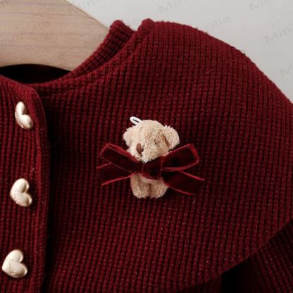 Baby Girl Bear Bow Red Fleece Lined Mesh Dress  - image 7