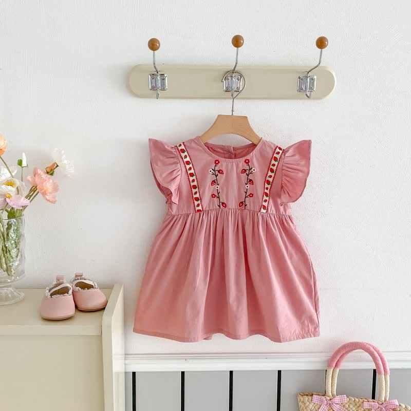 Toddler Embroidered Strawberry Ruffle Sleeves Dress - image 15