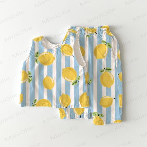 Baby Toddler Lemon Print Stripe 2-piece Sleeveless Set - White - 3-4T - image 1