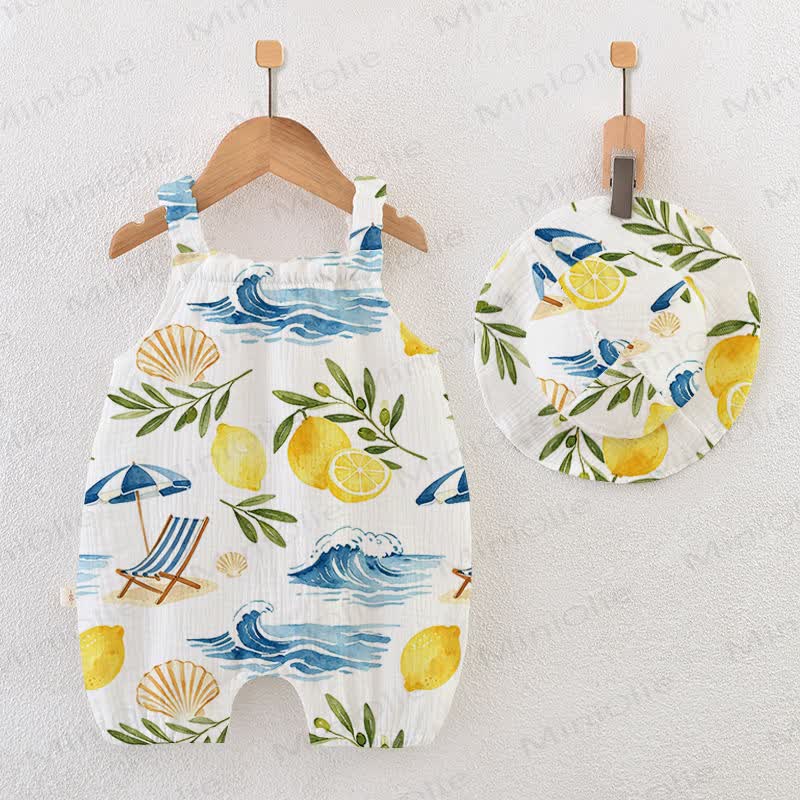 Baby White Lemon Strap Romper with Hat - White - 18-24M - image 1