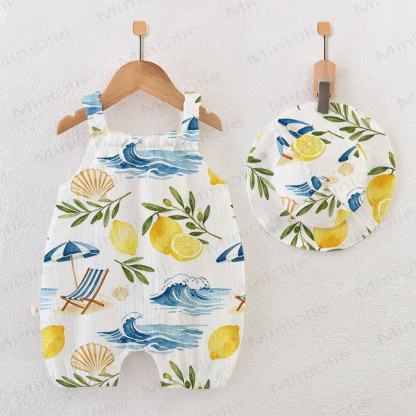 Baby White Lemon Strap Romper with Hat - White - 18-24M - image 1