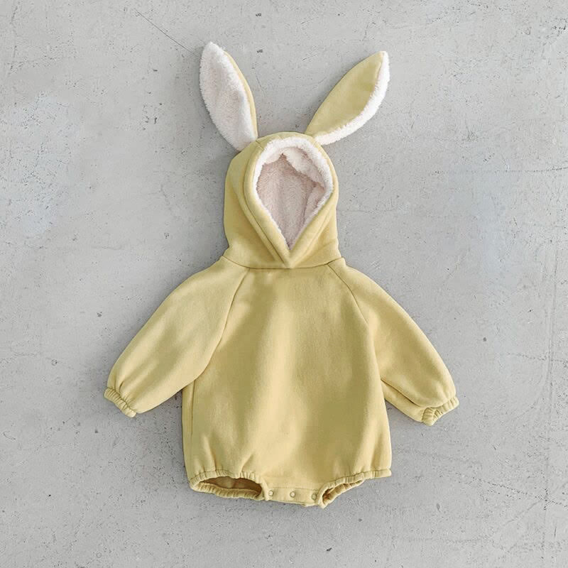 Baby Fleece Lined Solid Color Hooded Bodysuit - Yellow - 18-24M - image 2