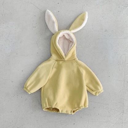 Baby Fleece Lined Solid Color Hooded Bodysuit - Yellow - 18-24M - image 2