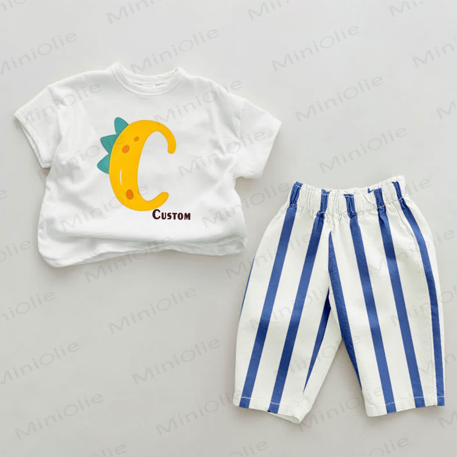 Personalize Baby Name Customization Letter Print Blue Striped 2-piece Set - image 1