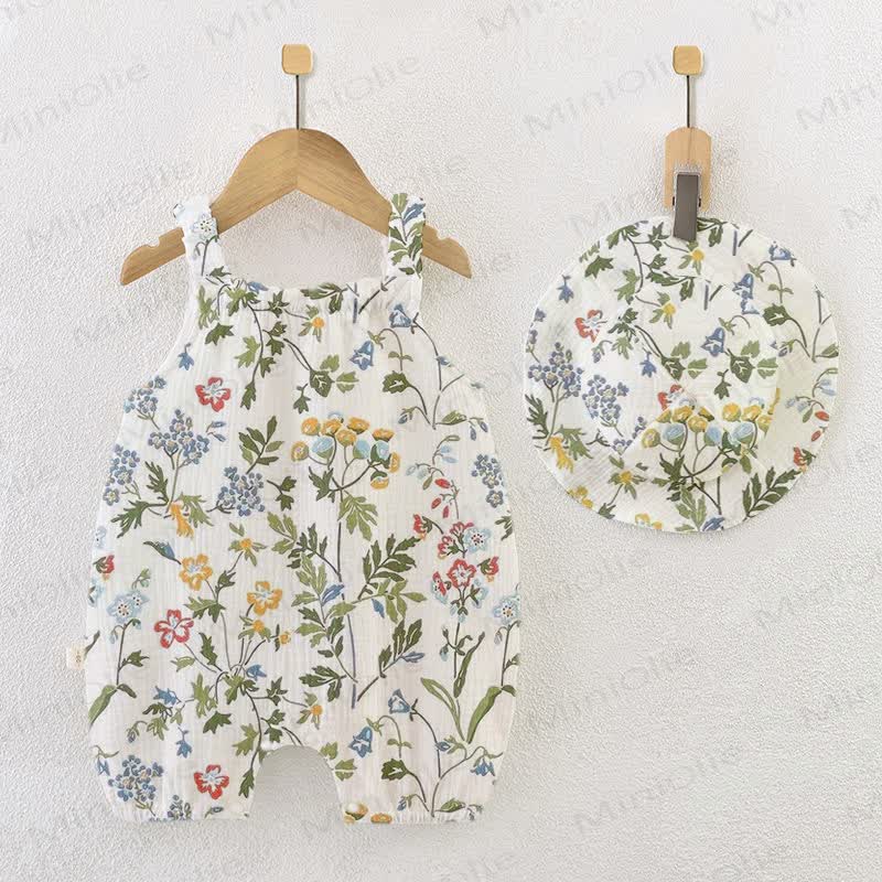 Baby Girls Little Wildflower Print White Jumpsuit with Hat - White - 18-24M - image 1