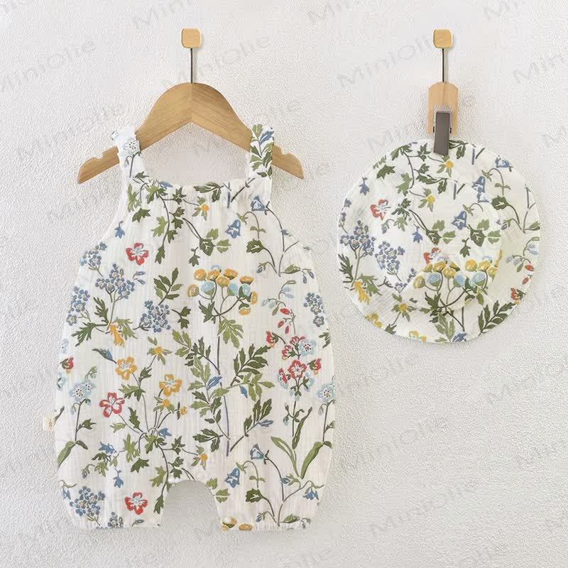 Baby Girls Little Wildflower Print White Jumpsuit with Hat - White - 18-24M - image 1
