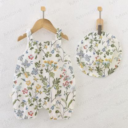 Baby Girls Little Wildflower Print White Jumpsuit with Hat - White - 18-24M - image 1