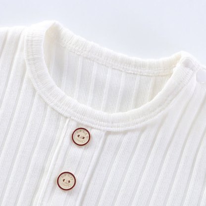 Baby Crew Neck Solid Color Ribbed Romper - image 3