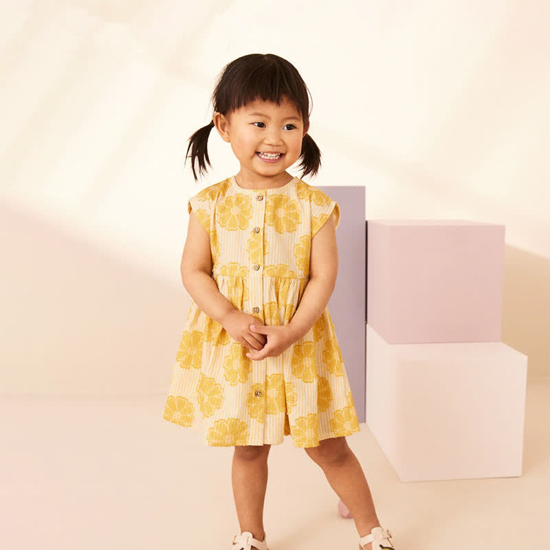 Toddler Kid Yellow Striped Flower Sleeveless Dress - image 2