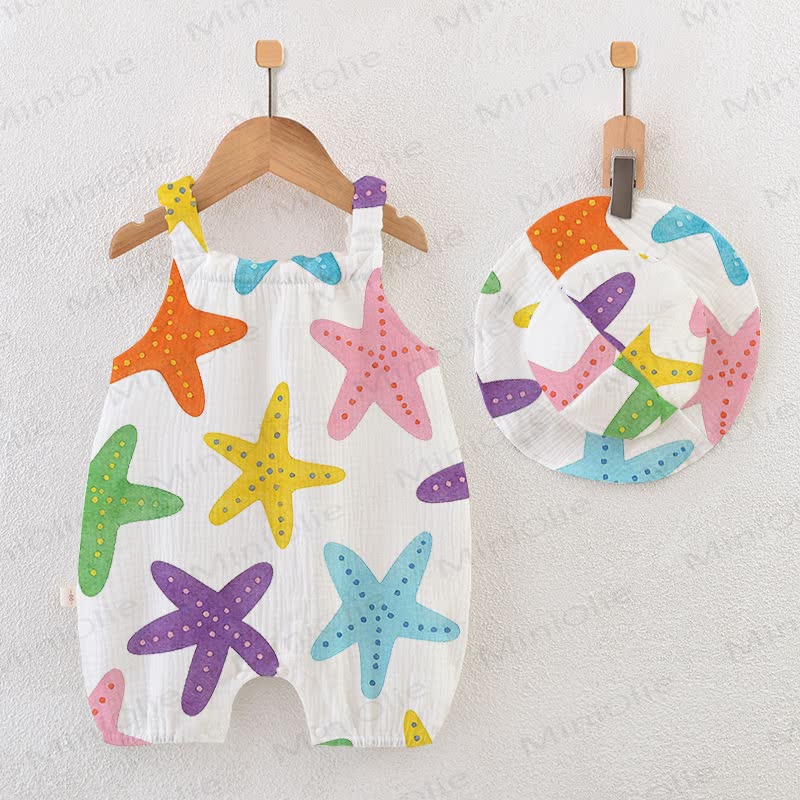 Baby Colorful Starfish Romper with Hat - White - 18-24M - image 1