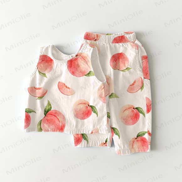 Toddler Girl Peaches Print White 2-piece Sleeveless Set - White - 5-7T - image 1