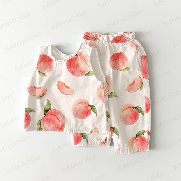 Toddler Girl Peaches Print White 2-piece Sleeveless Set - White - 5-7T - image 1