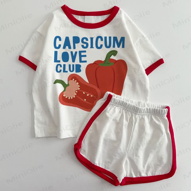 CAPSICUM LOVE CLUB Baby T-shirt and Shorts 2-Piece Set - White&Red - 3-5T - image 1