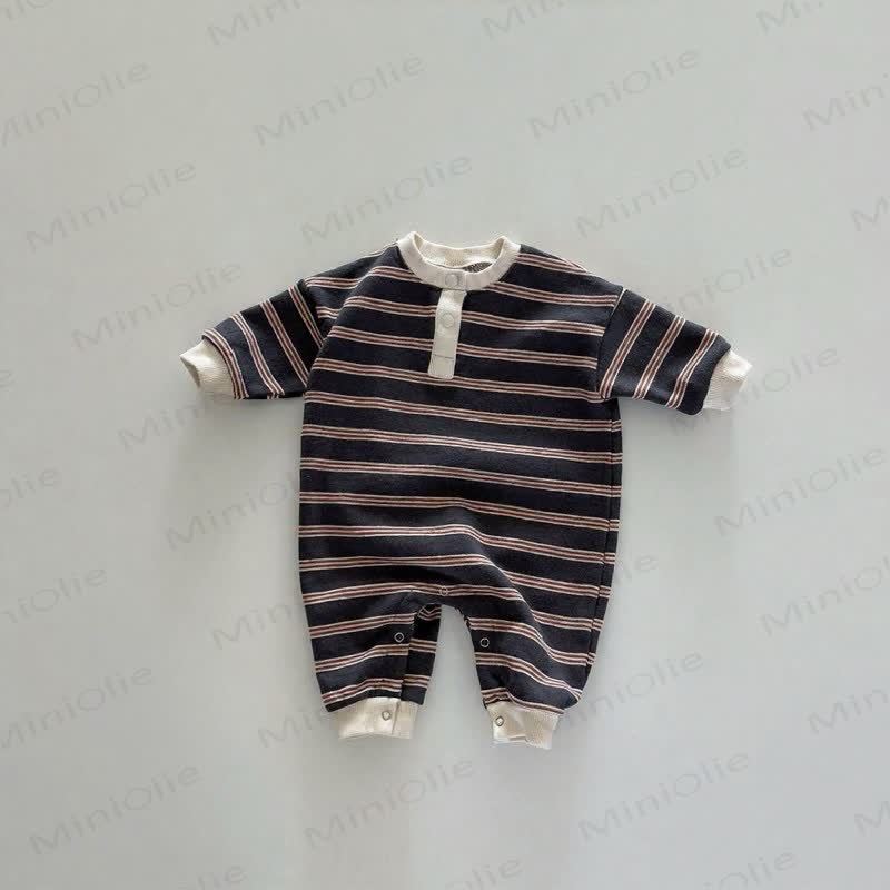 Baby Stripe Henley Romper - Brown - 18-24M - image 6