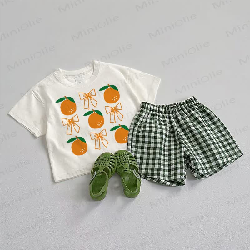 Baby Orange Bow Tee and Shorts 2-Piece Set - White&Green - 3-5T - image 1