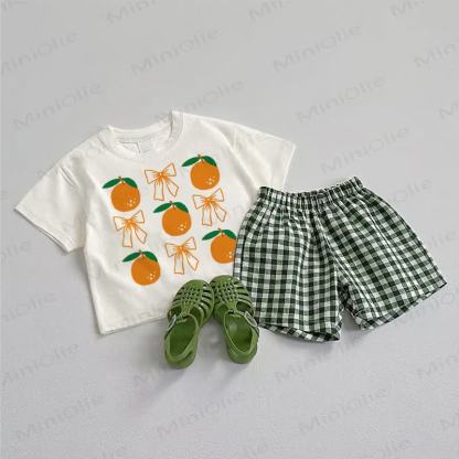 Baby Orange Bow Tee and Shorts 2-Piece Set - White&Green - 3-5T - image 1