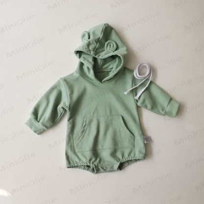 Baby Cute Bear Ears Hooded Bodysuit - Green - 18-24M - image 3