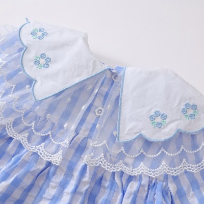 Toddler Blue Plaid Flower Lace Lapels Dress - image 8