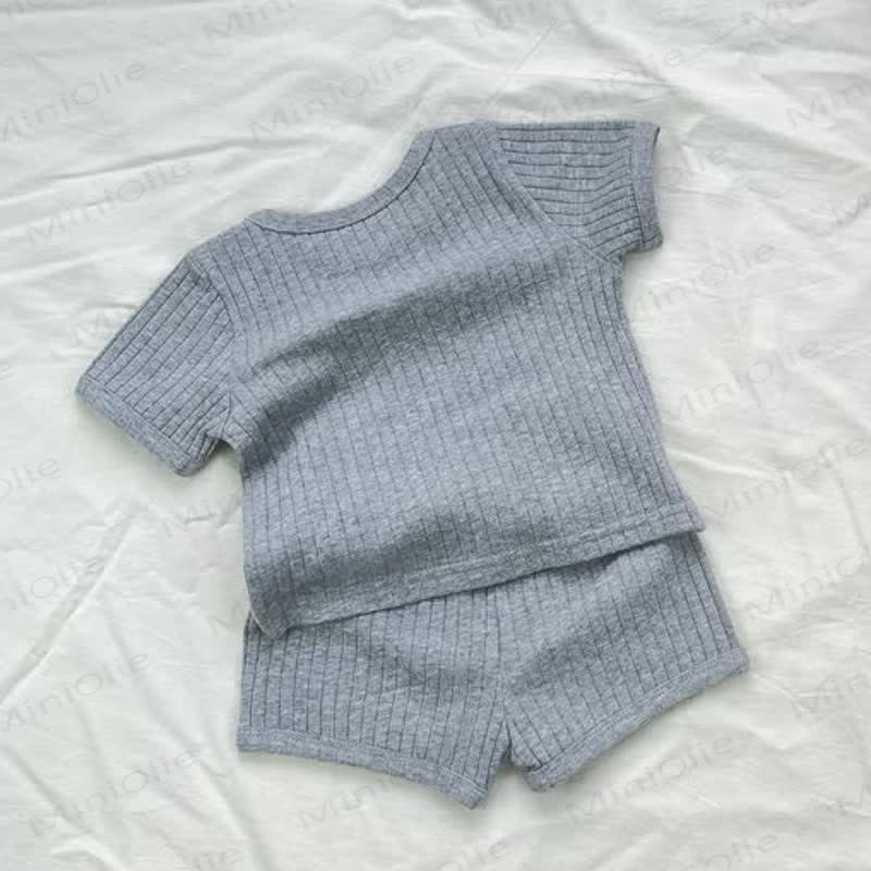 Baby Toddler Solid Color Ribbed Tee and Shorts 2-piece Set - image 6