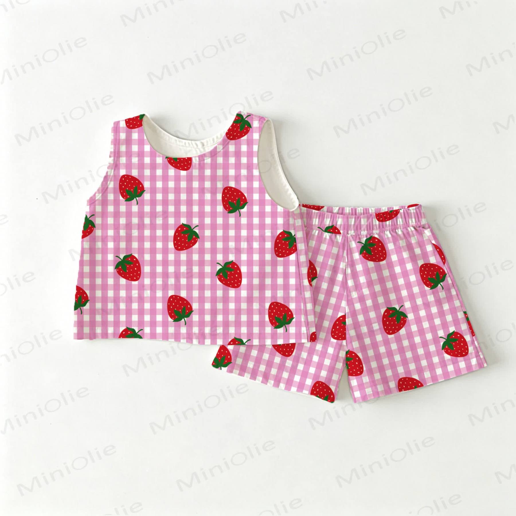 Baby Toddler Pink Checkered Strawberry Sleeveless 2-piece Set - Pink - 3-4T - image 1