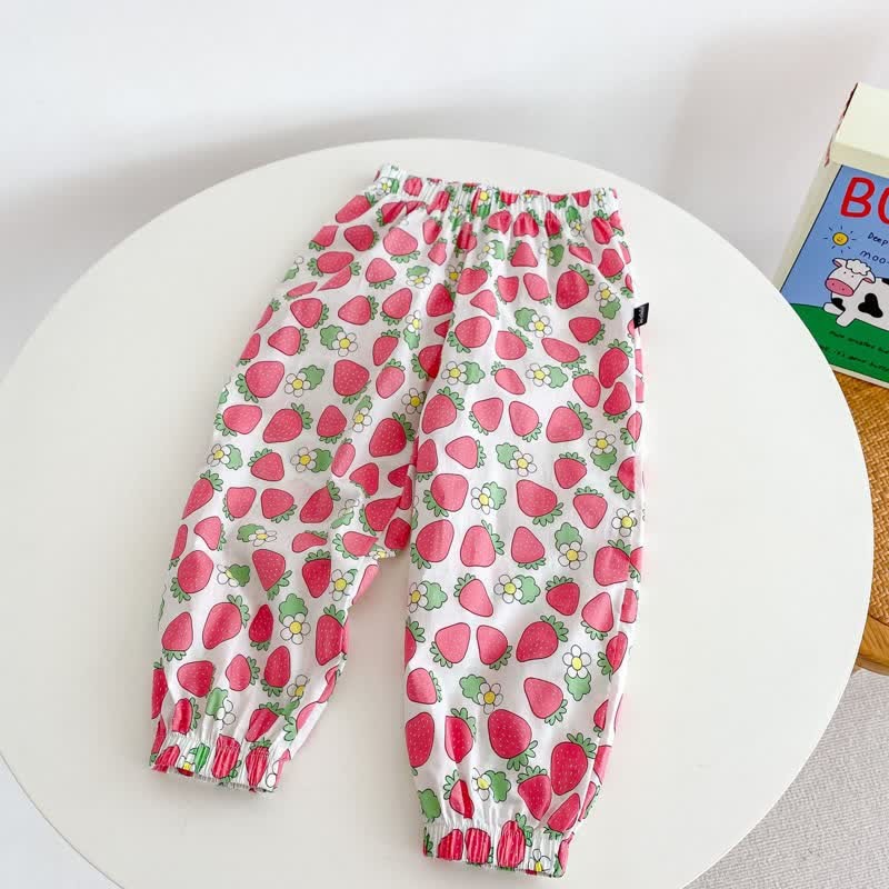 Toddler Colorful Bear Flower Strawberry Pants - Pink - 10Y - image 17