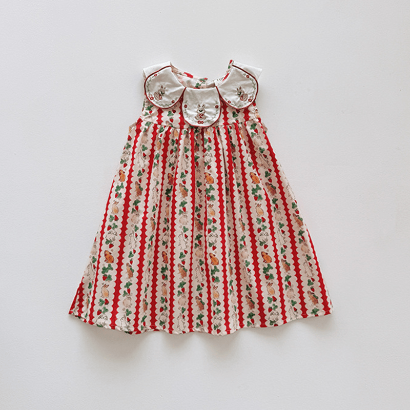 Toddler Red Embroidered Bunny Strawberry Dress MiniOlie Toddler Red Embroidered Bunny Strawberry Dress MiniOlie