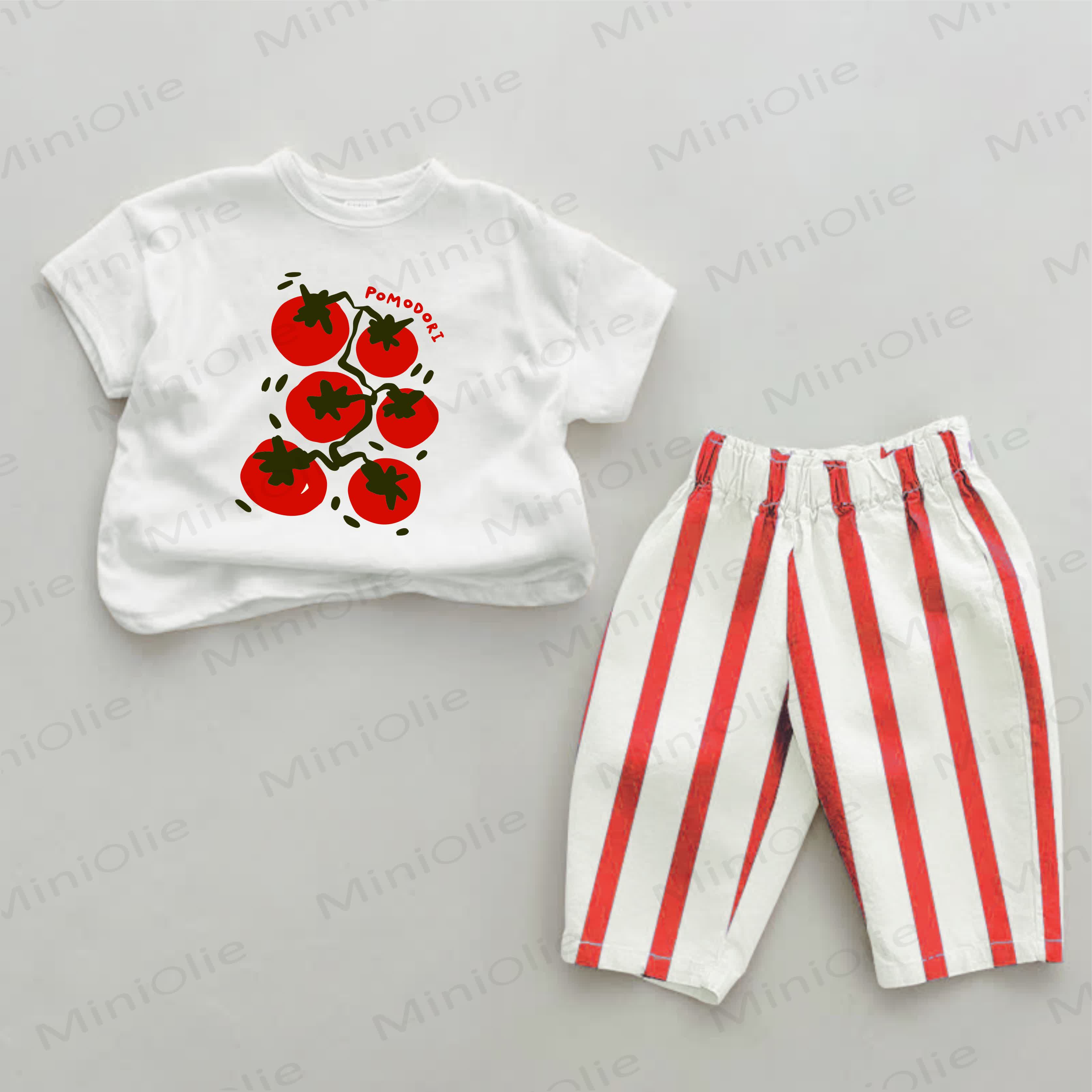POMODORI Baby Tomato Print Red Striped 2-piece Set - White&Red - 2-3T - image 1