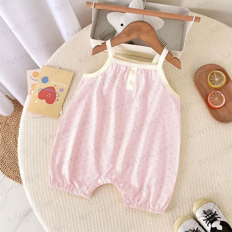 Baby Girls Cotton Dots Sleeveless Romper - Pink Heart - 18-24M - image 5