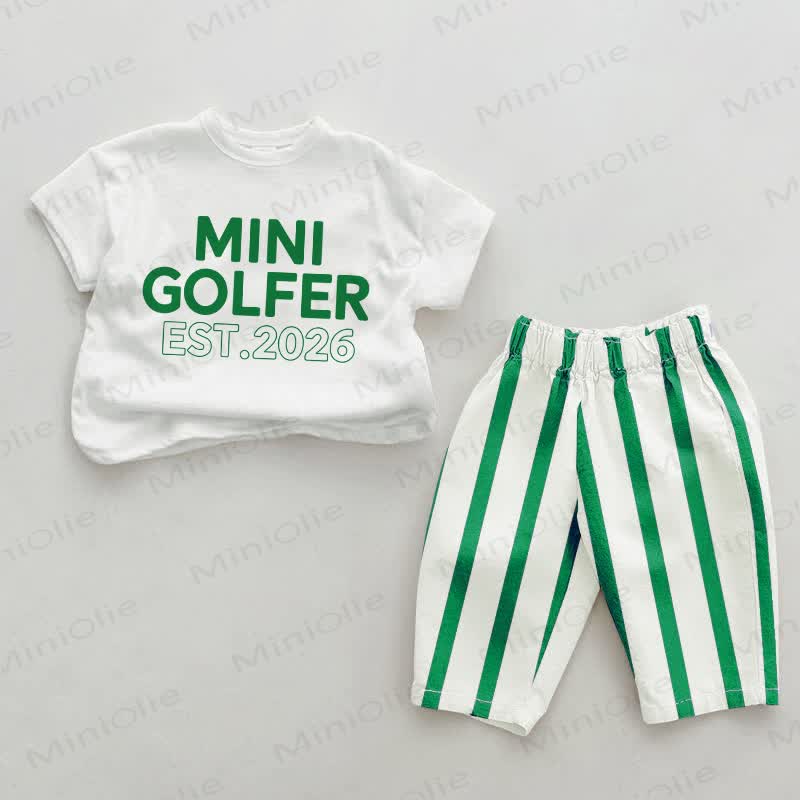 MINI GOLFER EST.2026 Baby Green Vertical Striped 2-piece Set - White&Green - 2-3T - image 1