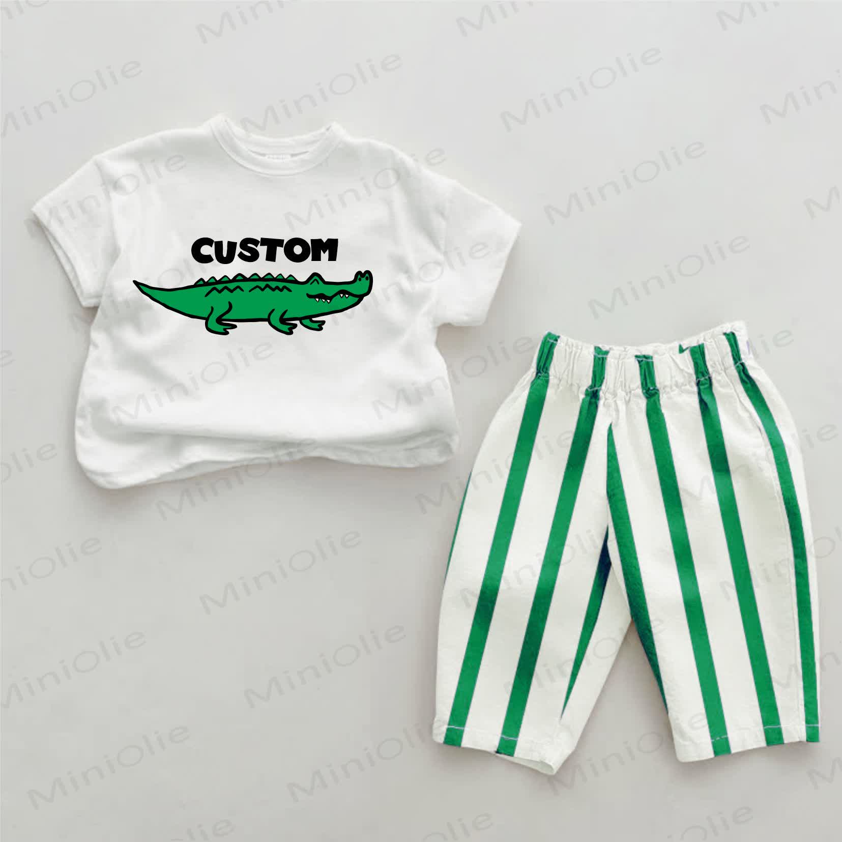 Personalized Crocodile Baby Green Striped Set with Name Customization - image 1