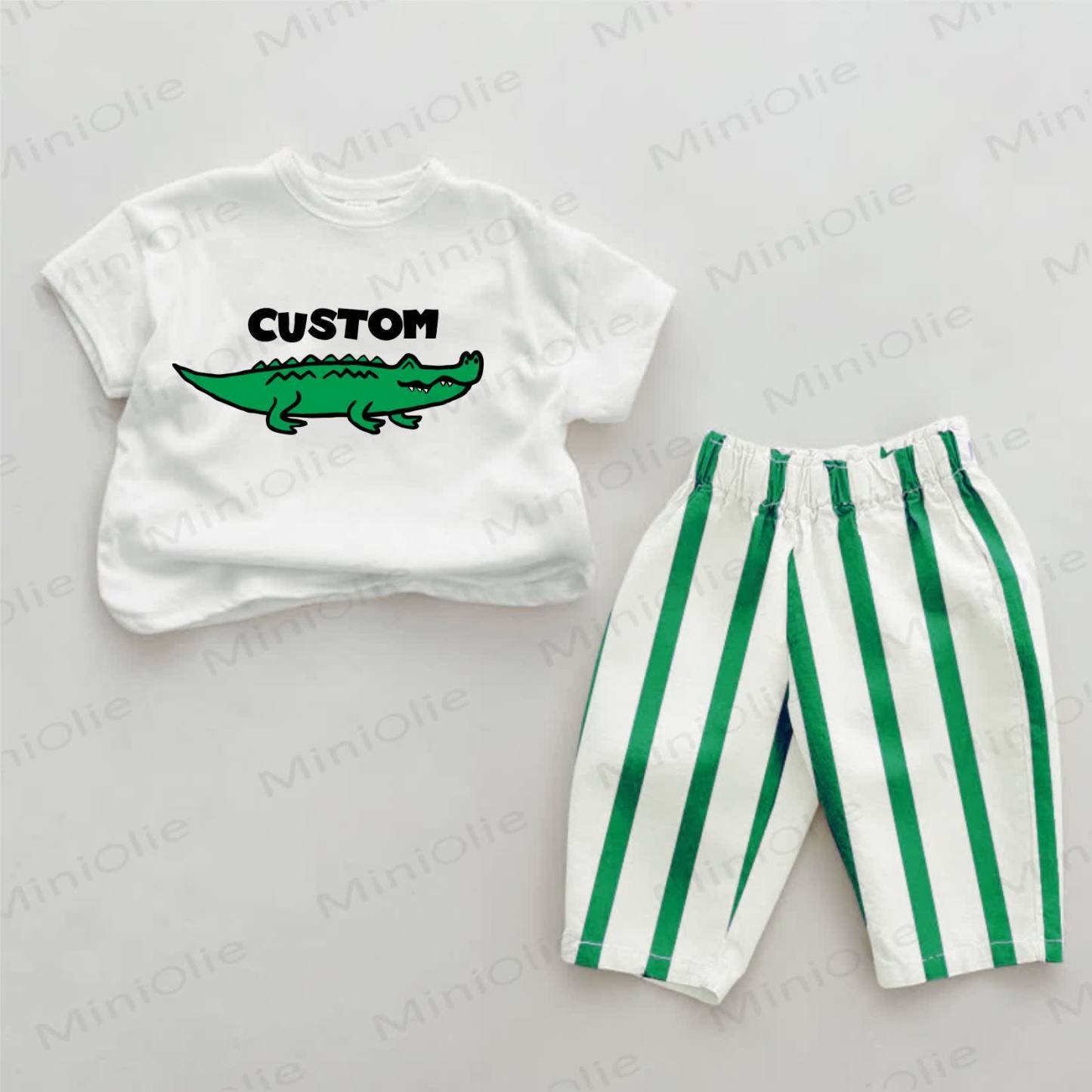 Personalized Crocodile Baby Green Striped Set with Name Customization - image 1
