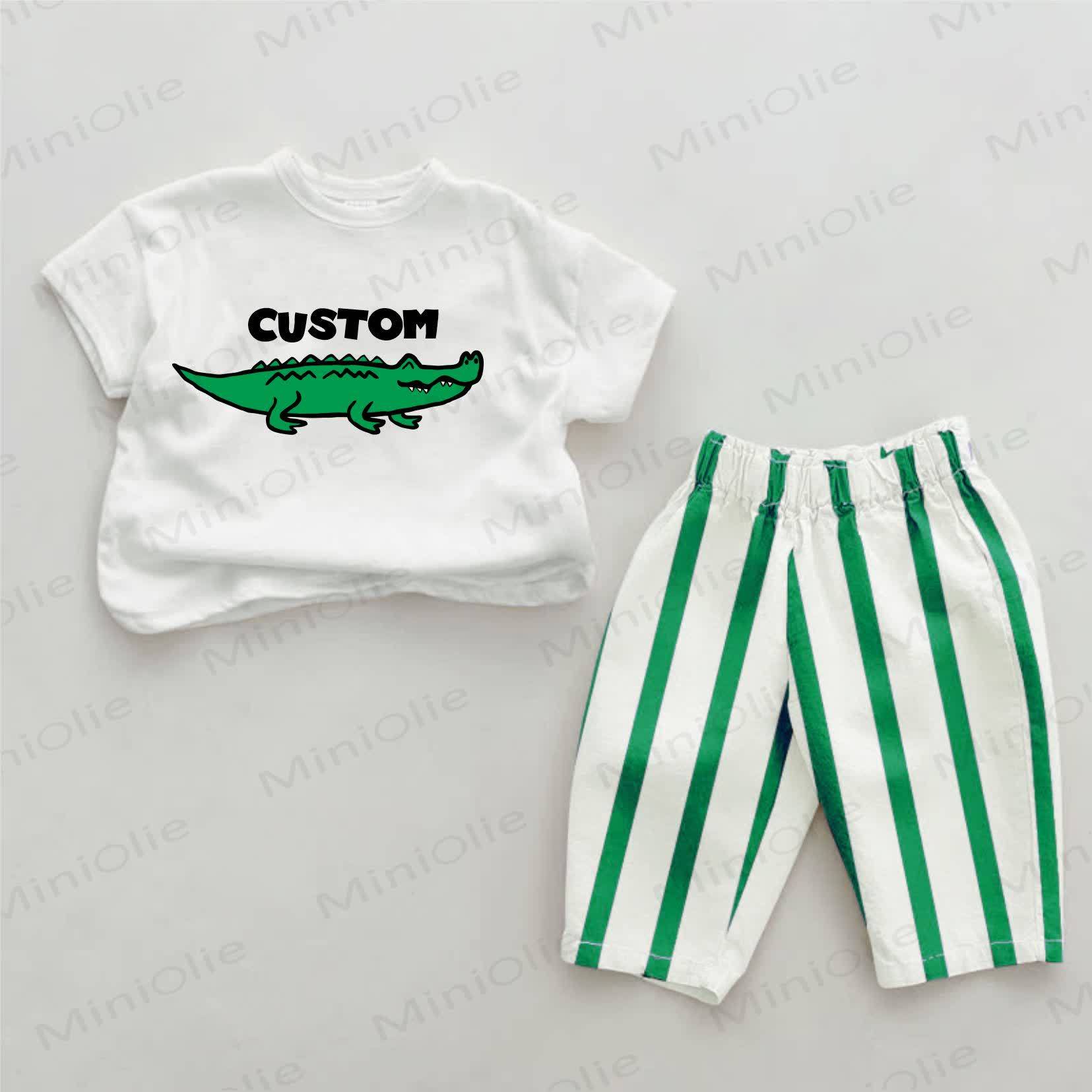 Personalized Crocodile Baby Green Striped Set with Name Customization - image 1